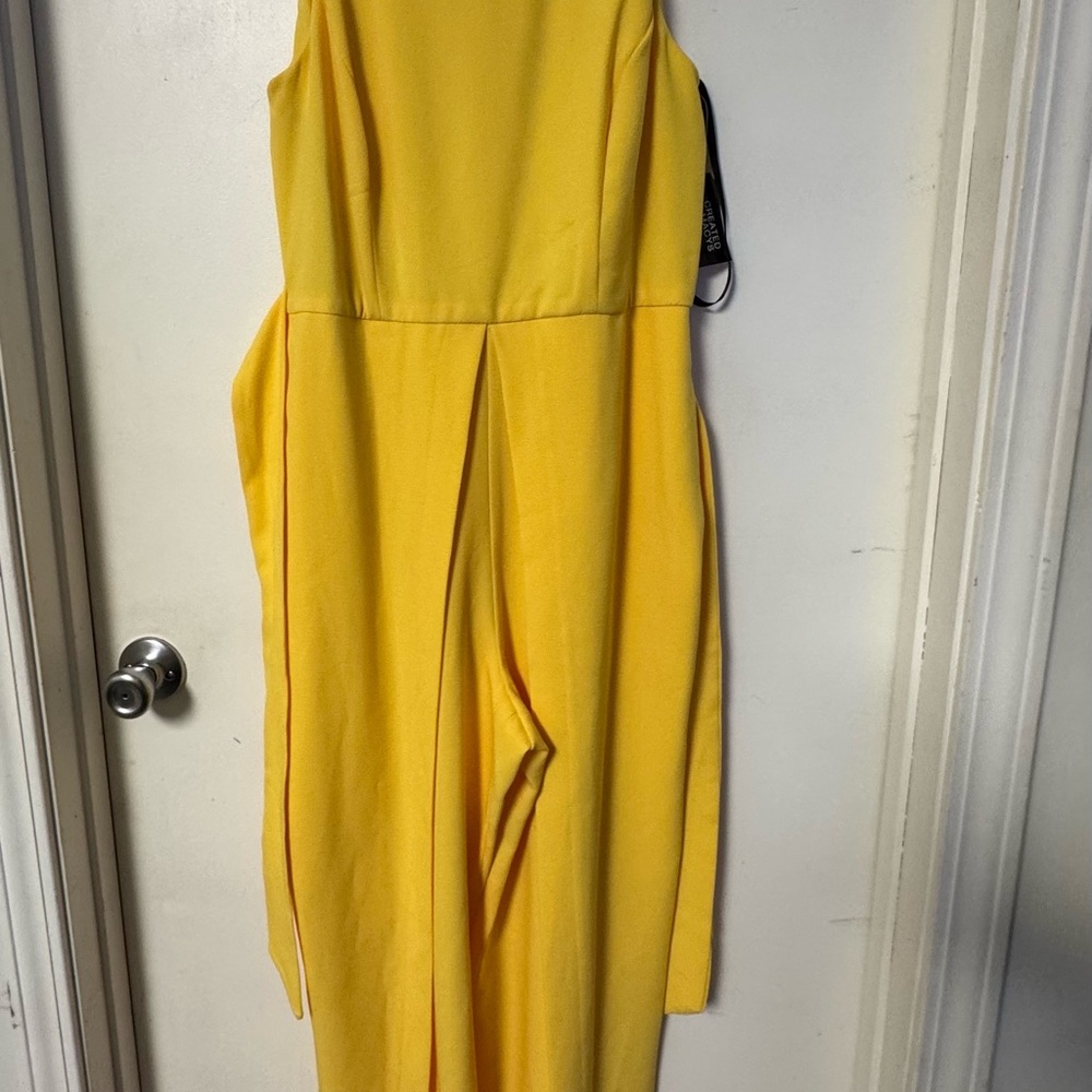 INC International Concepts Bright Yellow Tie-Waist Wide-Leg Jumpsuit - Picture 2 of 10